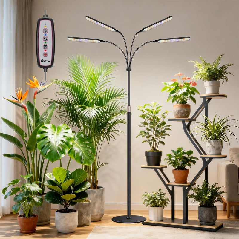 Kullsinss Grow Lights for Indoor Plants with Stand, 4-Heads Full Specturm Plant Grow Light with 4/8/12/16H Timer, 3 Color Modes, 360° Flexible Gooseneck, 24-68.7in Hight Adjustable Grow Lamp, Black - Image 1